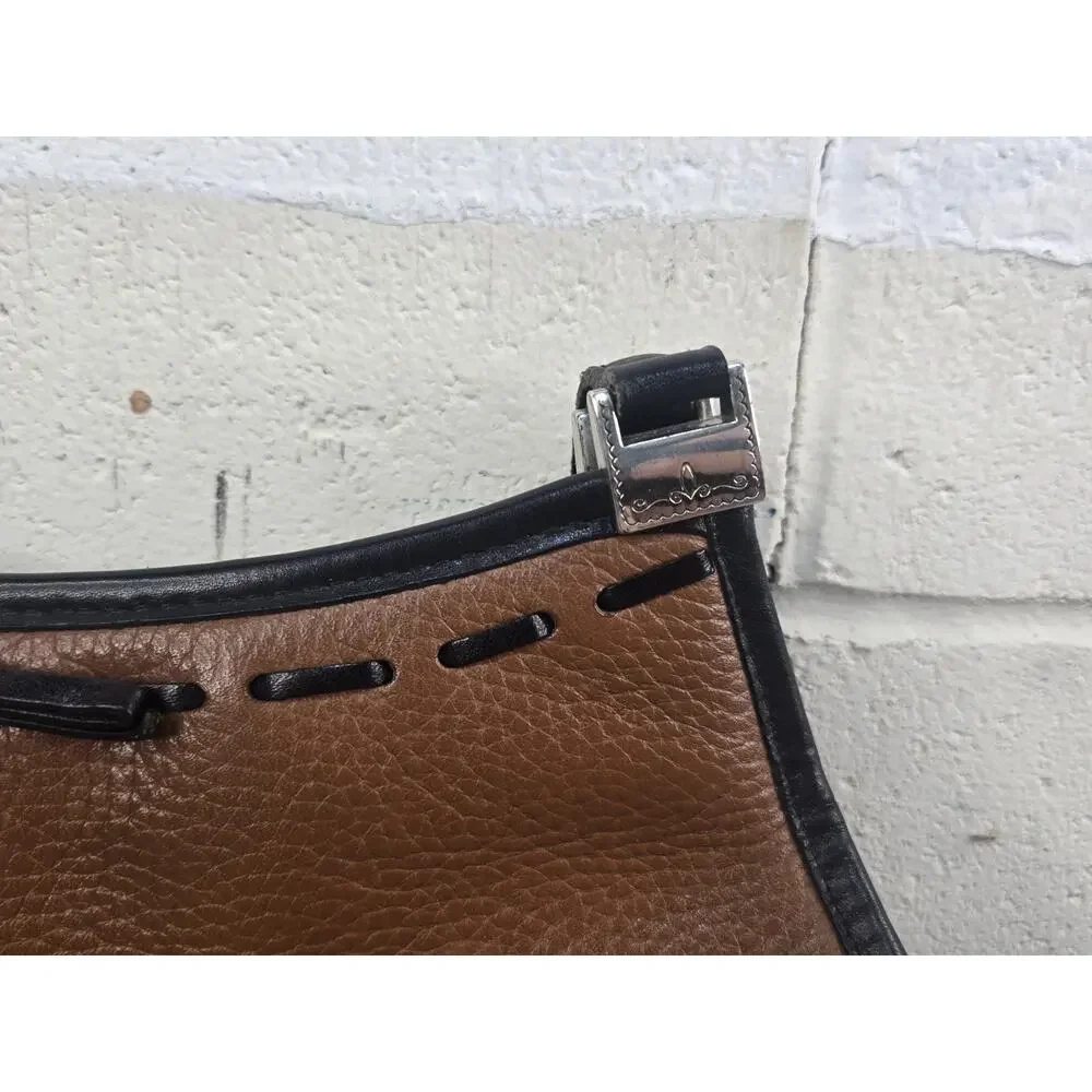 Brighton Two Tone Brown Black Leather Hobo Style Shoulder Bag Purse